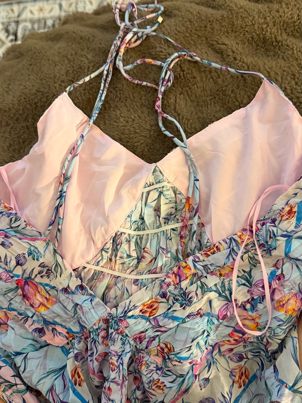 Kids Floral Pink Halter One-Piece Swimsuit